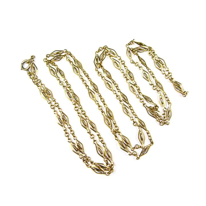 Antique gold long chain necklace with lozenge shaped links